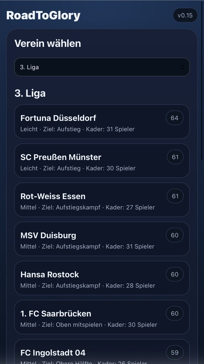 Marvin_h1896's tweet photo. 1/2
https://t.co/iS8iSbUvyj

Ich hab in letzter Zeit an einem kleinen online Fußball-Manager-Spiel gebastelt ⚽️

Man kann einen eigenen Verein gründen oder mit einem Club ab der 3. Liga starten und sich durch Transfers, Jugendspieler &amp; Entscheidungen langsam hocharbeiten. https://t.co/SIHmQSG1lP