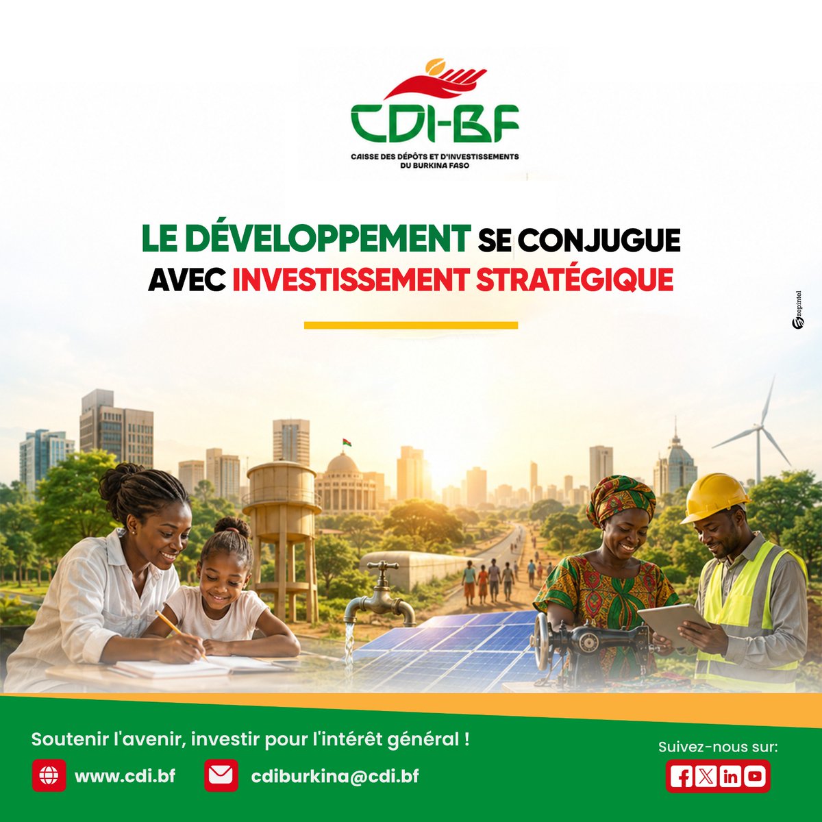 cdi_bf's tweet photo. Le développement se conjugue avec investissement stratégique. 
𝐋𝐚 𝐟𝐢𝐧𝐚𝐧𝐜𝐞 𝐩𝐮𝐛𝐥𝐢𝐪𝐮𝐞 𝐜𝐨𝐧𝐬𝐭𝐢𝐭𝐮𝐞 𝐮𝐧 𝐨𝐮𝐭𝐢𝐥 𝐬𝐭𝐫𝐚𝐭𝐞́𝐠𝐢𝐪𝐮𝐞 𝐩𝐨𝐮𝐫 𝐚𝐜𝐜𝐨𝐦𝐩𝐚𝐠𝐧𝐞𝐫 𝐥𝐞𝐬 𝐭𝐫𝐚𝐧𝐬𝐟𝐨𝐫𝐦𝐚𝐭𝐢𝐨𝐧𝐬 𝐞́𝐜𝐨𝐧𝐨𝐦𝐢𝐪𝐮𝐞𝐬 𝐞𝐭 𝐬𝐨𝐜𝐢𝐚𝐥𝐞𝐬.

𝐂𝐃𝐈-𝐁𝐅 : 𝐒𝐨𝐮𝐭𝐞𝐧𝐢𝐫 𝐥’𝐚𝐯𝐞𝐧𝐢𝐫, 𝐢𝐧𝐯𝐞𝐬𝐭𝐢𝐫 𝐩𝐨𝐮𝐫 𝐥’𝐢𝐧𝐭𝐞́𝐫𝐞̂𝐭 𝐠𝐞́𝐧𝐞́𝐫𝐚𝐥.

#CDIBF #Vision #InvestissementStratégique #FinancePublique #Leadership