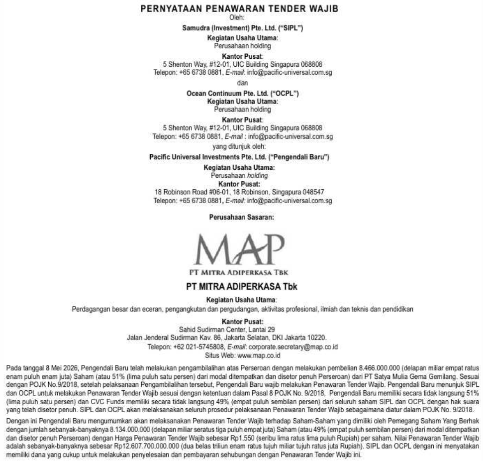 TheEconopost's tweet photo. $MAPI Buka Tender Wajib Rp12,6 Triliun, Investor Punya Waktu hingga 17 Juli https://t.co/Sp6bLU51PO
