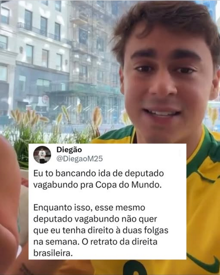 FZefele's tweet photo. NIKOLAS FOI CONTRA A JORNADA 6X1 MAS ESTA CURTINDO FOLGA ASSISTINDO A COPA DO MUNDO NOS ESTADOS UNIDOS.  #BDSP https://t.co/GUsklKdAiR