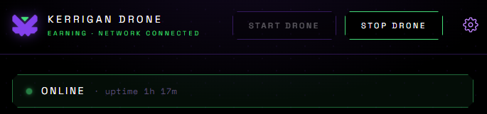 KerriganNetwork's tweet photo. 🟢 V2 testing update: the Kerrigan Drone is live, online, and earning — network connected with zero hiccups so far.
Things are going even smoother than we expected. 👀
Hivemind is waking up. 
#KRGN #KerriganNetwork #AltcoinSeason https://t.co/1HzDsN3dzb