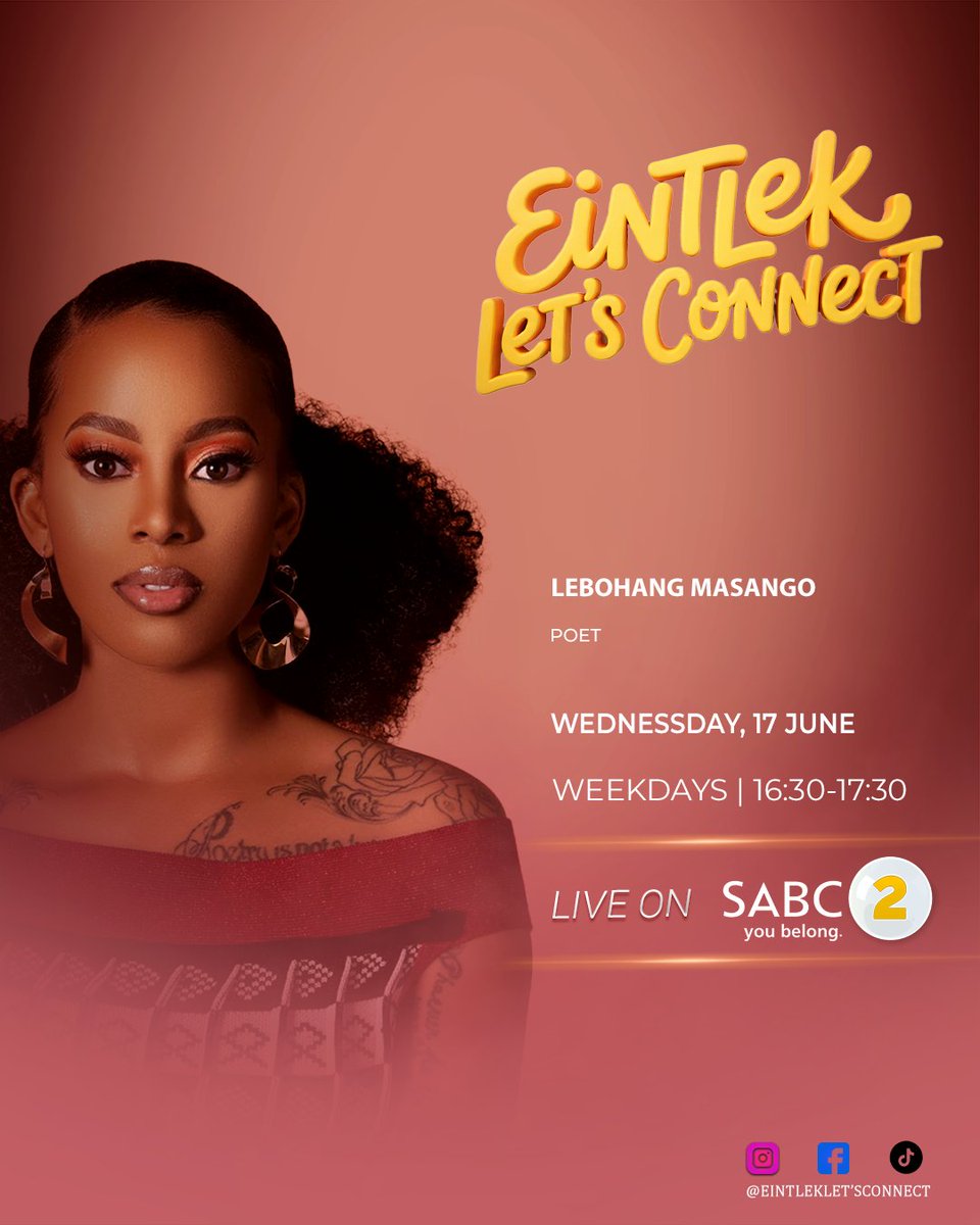 SABC_2's tweet photo. #EintlekLetsConnect at 16:30 with @PennyLebyane and Fran-rico for a bumper show with interesting guests from various professions. Thread 1/2

#SABC2 https://t.co/LL09gGSliB