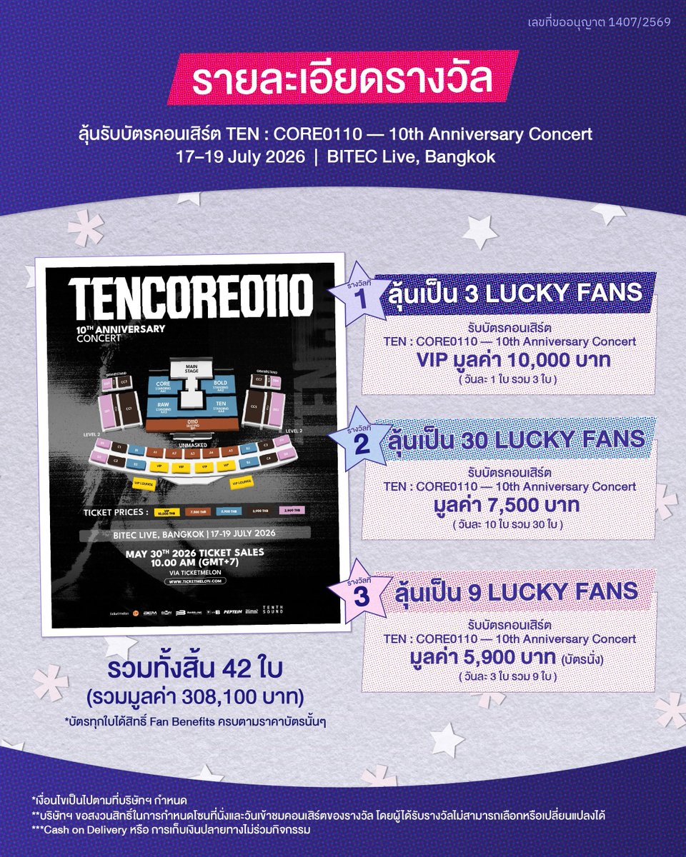 TheBeautrium's tweet photo. เลิฟลี่คนไหนอยากไปเจอเตนล์ พุ่งตัวมาบิวเทรี่ยมล์ด่วนๆ💜 BWB x TENCORE0110 ลุ้นเป็น 42 ผู้โชคดี รับบัตรคอนเสิร์ต TEN: CORE0110 - 10th Anniversary Concert 💜
📍 BITEC Live, Bangkok | 17–19 July 2026

รางวัลบัตรคอนเสิร์ต 3 วัน
🥇บัตร 10,000 บาท วันละ 1 ใบ
🥈บัตร 7,500 บาท วันละ 10 ใบ
🥉บัตร 5,900 บาท วันละ 3 ใบ
รวม 42 ใบ มูลค่ากว่า 308,100 บาท

เพียงซื้อสินค้า BWB ที่ร่วมรายการ
🩷 Moonbeam Cushion + Blush In A Rush รับ 2 สิทธิ์
🩷 Moonbeam Skin Tint 2 ชิ้น รับ 2 สิทธิ์
🩷 Moonbeam Cushion 1 ตลับ รับ 1 สิทธิ์
ยิ่งซื้อมาก ยิ่งมีสิทธิ์มาก ✨

วิธีร่วมกิจกรรม
1️⃣ ซื้อสินค้าที่ร่วมรายการ ในช่องทาง Official ของ BWB
2️⃣ ลงทะเบียนพร้อมอัปโหลดใบเสร็จที่
https://t.co/ctiNMWWUnh

👉🏻 ซื้อสินค้าภายในวันที่ 18 - 28 มิถุนายน 2569 เวลา 23:59 น.
👉🏻 ลงทะเบียน (กรอกฟอร์ม) ภายในวันที่ 18 - 29 มิถุนายน 2569 เวลา 23:59 น.
📣 ประกาศผล 3 ก.ค. 69 เวลา 12:00 น.
ทาง Instagram: @bitchwithbrain และ X: @BWB_Store

🌈 ช่องทางการซื้อ
BEAUTRIUM 28 สาขาที่ร่วมรายการ
(ซื้อได้เฉพาะช่องทางร้านค้าทางการของ BWB เท่านั้น ช่องทางอื่นขอสงวนสิทธิ์ไม่เข้าร่วมกิจกรรมทุกกรณี)

*เงื่อนไขเป็นไปตามที่บริษัทฯ กำหนด
**เลขที่ขออนุญาต 1407/2569

#theBEAUTRIUM
#TENLEE #เตนล์
#BWBXTENCORE0110Concert
#TENCORE0110Concert
#BitchWithBrain