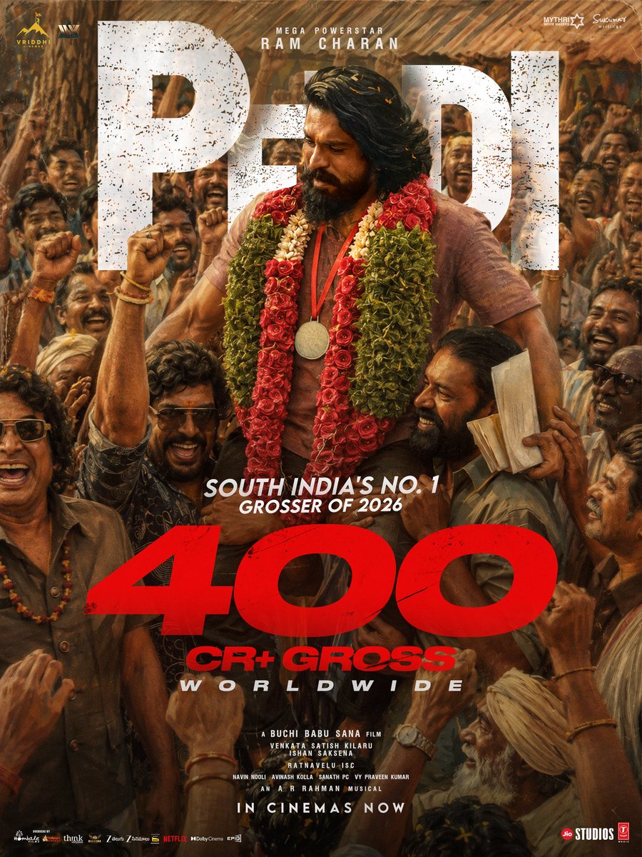 Mvg_4738's tweet photo. A Box Office Massacre orchestrated by the Box Office Champion. 🎖️❤️‍🔥
#Peddi storming past 400 CRORES GROSS Globally! The roar gets louder! 🌋

#Peddi @AlwaysRamCharan https://t.co/x5xNiwm9Ng