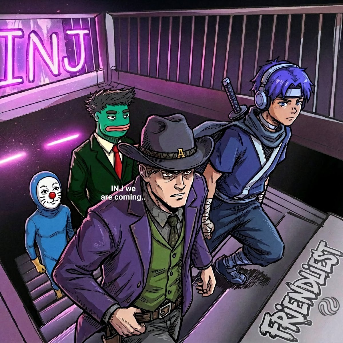 bmw67_PRMR's tweet photo. In #theINJfriendliestteam we don't make any difference - whether your are a #micah or #quant, we never let you walk alone 🚶

Together we're ready to help $QUNT sit on everyone's faces and with @xCultofAnons we're giving the final blow 💥

Remember this: @xCultofAnons <> injective-protocol:native 

Note: this art was created by our phenomenal artist @viscomfinance 😍