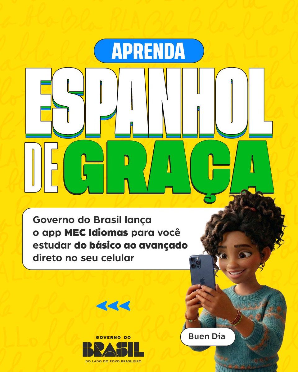 govbr's tweet photo. 🌎📚 Aprender um novo idioma ficou mais fácil!

Com o app MEC Idiomas você pode estudar inglês e espanhol gratuitamente pelo celular. Do básico ao avançado, no seu ritmo, de onde você estiver.

📲 Baixe o app e comece agora mesmo! 🚀 https://t.co/1H2vwwHPKk