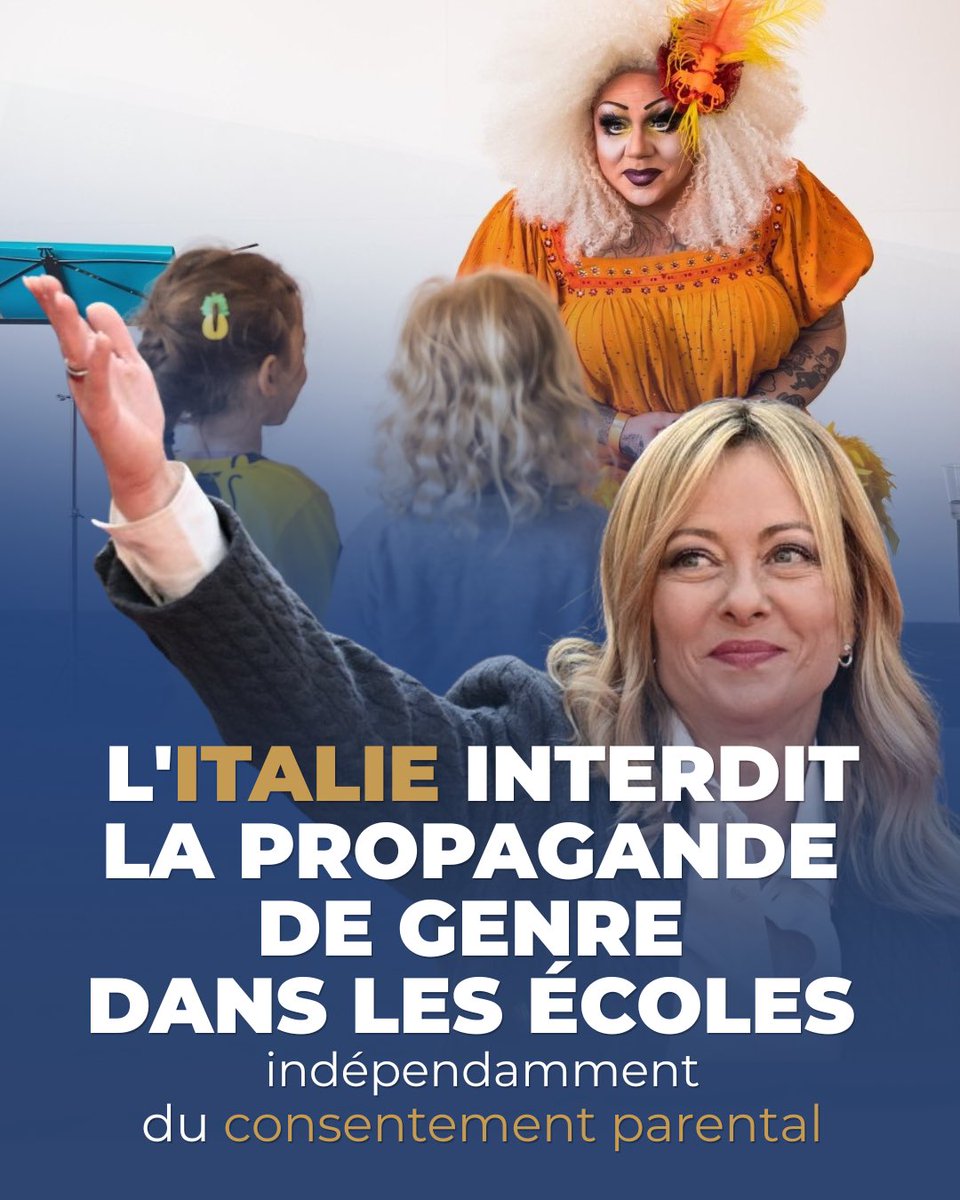 LaurenceTrochu's tweet photo. Victoire historique en Italie ! 

Grâce à @GiorgiaMeloni et @G_Valditara, plus aucune propagande de genre ne sera possible sans l'accord des familles. 

Désormais, les établissements scolaires ont l'obligation de transparence totale sur les intervenants et les contenus 7 jours avant les cours.

Le respect du rôle des parents et la protection de l'enfance doivent redevenir la règle partout en Europe.