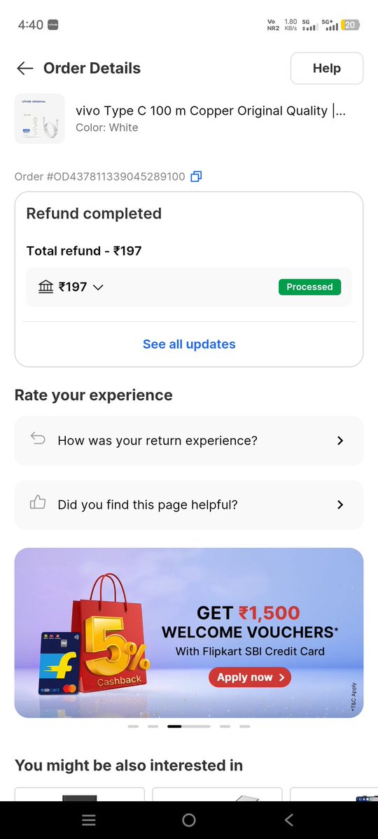 EngYouVlog's tweet photo. I ordered Vivo Data cable supporting 120W written as vivo original with 6 month vivo warranty that doesn't support to my vivo X200 so that I returned the product 
I just want to know if this product not original then why I pay 9 rupees to flipkart https://t.co/mtZO1q5gx6