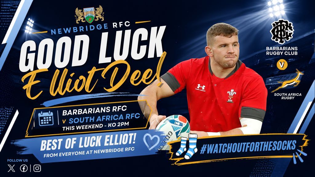 newbridgerfc's tweet photo. Everyone at Newbridge RFC is proud to see one of our own, Elliot Dee, selected for the Barbarians RFC against South Africa this weekend. Go well, Elliot!

#NewbridgeRFC #TheBridge #ElliotDee #BarbariansRFC #WelshRugby #WatchOutForTheSocks https://t.co/kIuh4UrzOF
