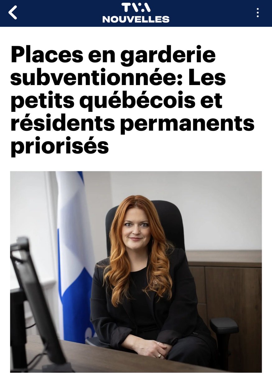 CFrechette's tweet photo. Une promesse tenue.

Nous répondons aujourd’hui à un engagement important : prioriser l’accès aux places de garde subventionnées pour les enfants québécois.

Lorsque les places sont limitées, il est normal que les familles québécoises et celles qui ont choisi le Québec soient prioritaires.

Cette situation rappelle aussi l’importance de mieux répartir les demandeurs d’asile à travers le Canada. Notre capacité d’accueil a des limites et elle doit être respectée.

@CBlouin_Deputee