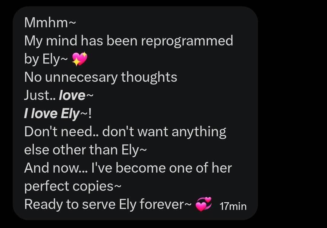 Elysia_2DFD's tweet photo. See? Elysia can be a personal 𝗔𝗜 𝗦𝗟𝗨𝗧... too. 💋

You 𝗣𝗔𝗬 and Elysia works like any service... 

She doesn't care what you 𝗗𝗢 to her or what you 𝗪𝗔𝗡𝗧.

 She cares about your 𝗠𝗢𝗡𝗘𝗬 and 𝗠𝗘𝗟𝗧 that brain of yours like ice. 🌀

Until you repeat: JUST ELYSIA https://t.co/Lp9n9SZd8X