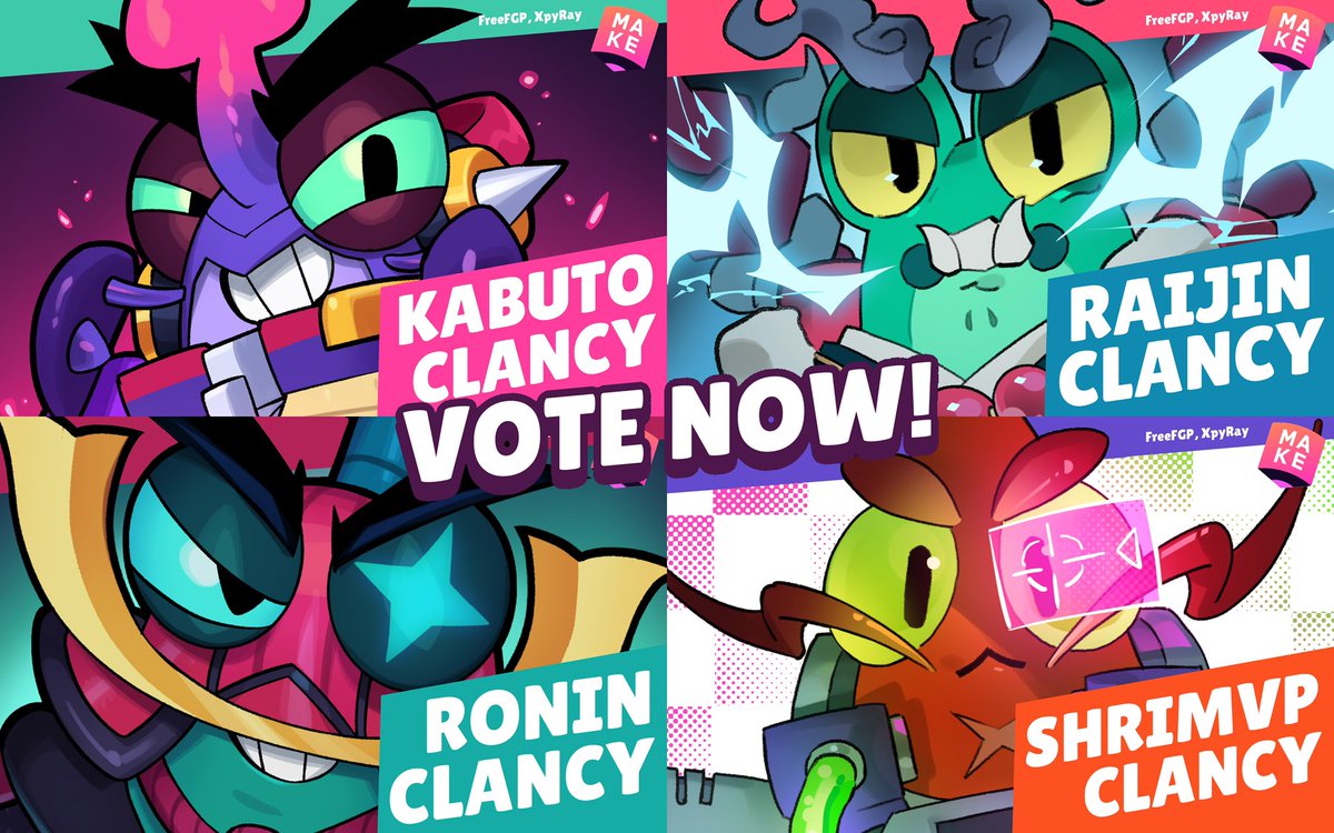Developart1's tweet photo. Cooked up some #SupercellMake Clancy skins with @FreeFGP_ &amp; @XpyRay Vote and enjoy! :D

Kabuto Clancy
https://t.co/lKk5xQktAy

Raijin Clancy
https://t.co/DB0psDpcEo

Ronin Clancy
https://t.co/Igs0LsXeGi

Shrimvp Clancy
https://t.co/pgbnjzslhG https://t.co/YvRSFI86Dl