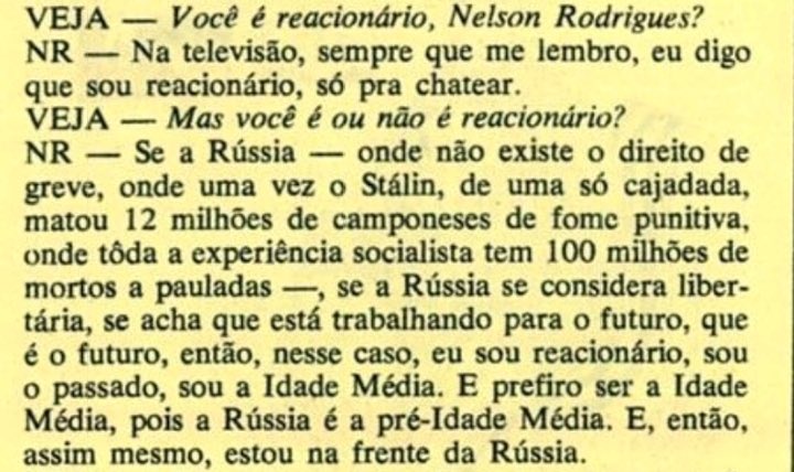 josiasteofilo's tweet photo. “Você é reacionário, Nelson Rodrigues?” https://t.co/RDiru1ZgCM