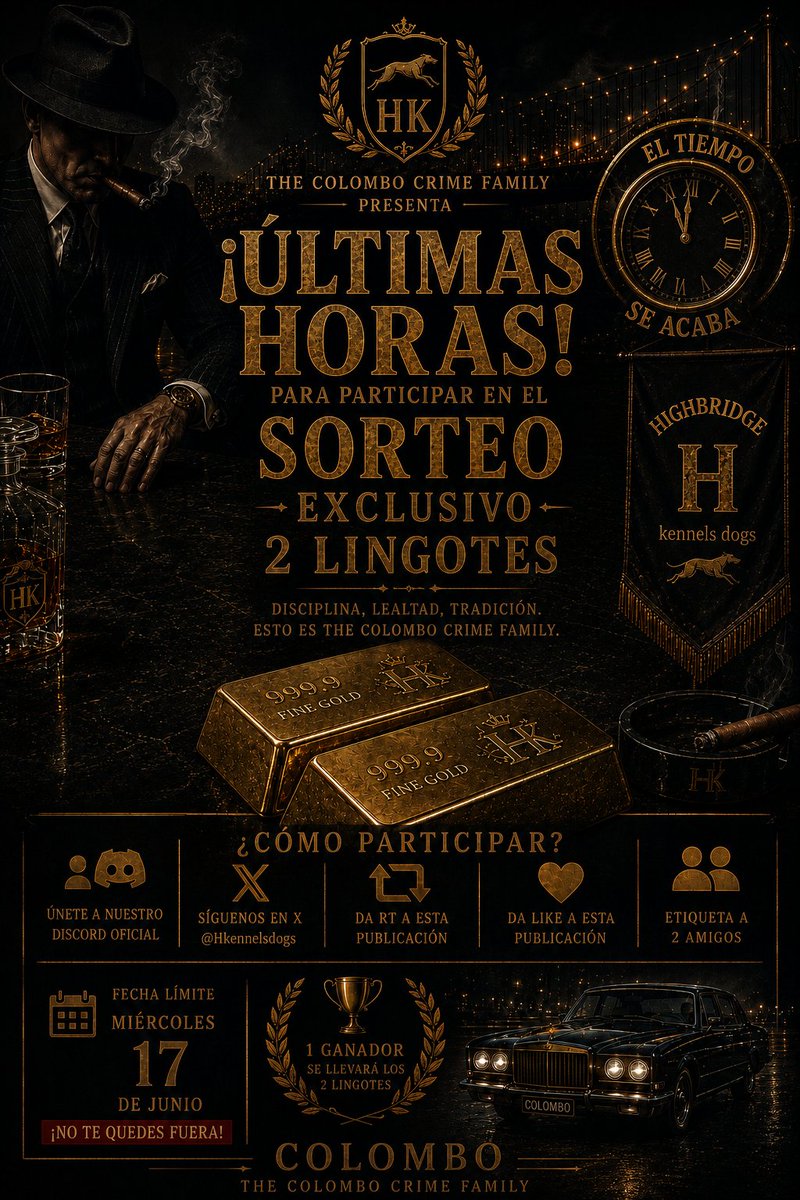 Hkennelsdogs's tweet photo. 🔥 ÚLTIMA LLAMADA 🔥

Se acerca el cierre del sorteo de los 2 lingotes de oro.

✅ RT
✅ Like
✅ Sigue la cuenta dc  https://t.co/fQEp96ik4X
✅ Etiqueta a 2 amigos

Suerte a todos. 🍀 https://t.co/IO6l1kgQZc
