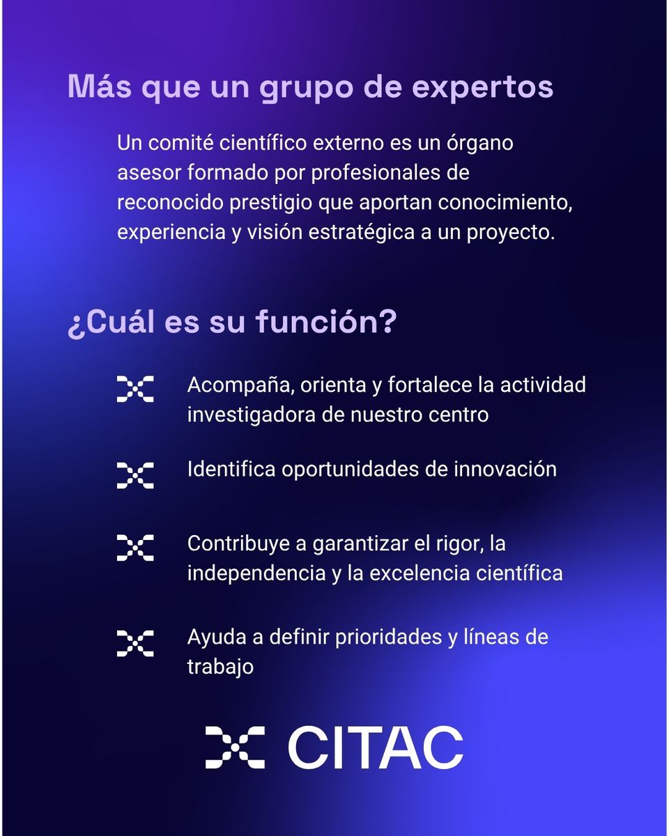fundcitac's tweet photo. 🧬 Detrás de cada avance científico hay conocimiento, experiencia y capacidad para mirar más allá.

El Comité Científico Asesor Externo de #CITAC reúne a cinco especialistas de distintos ámbitos que aportan rigor, independencia y visión estratégica.

#UnPasoMásCerca https://t.co/IPSy1kbgof