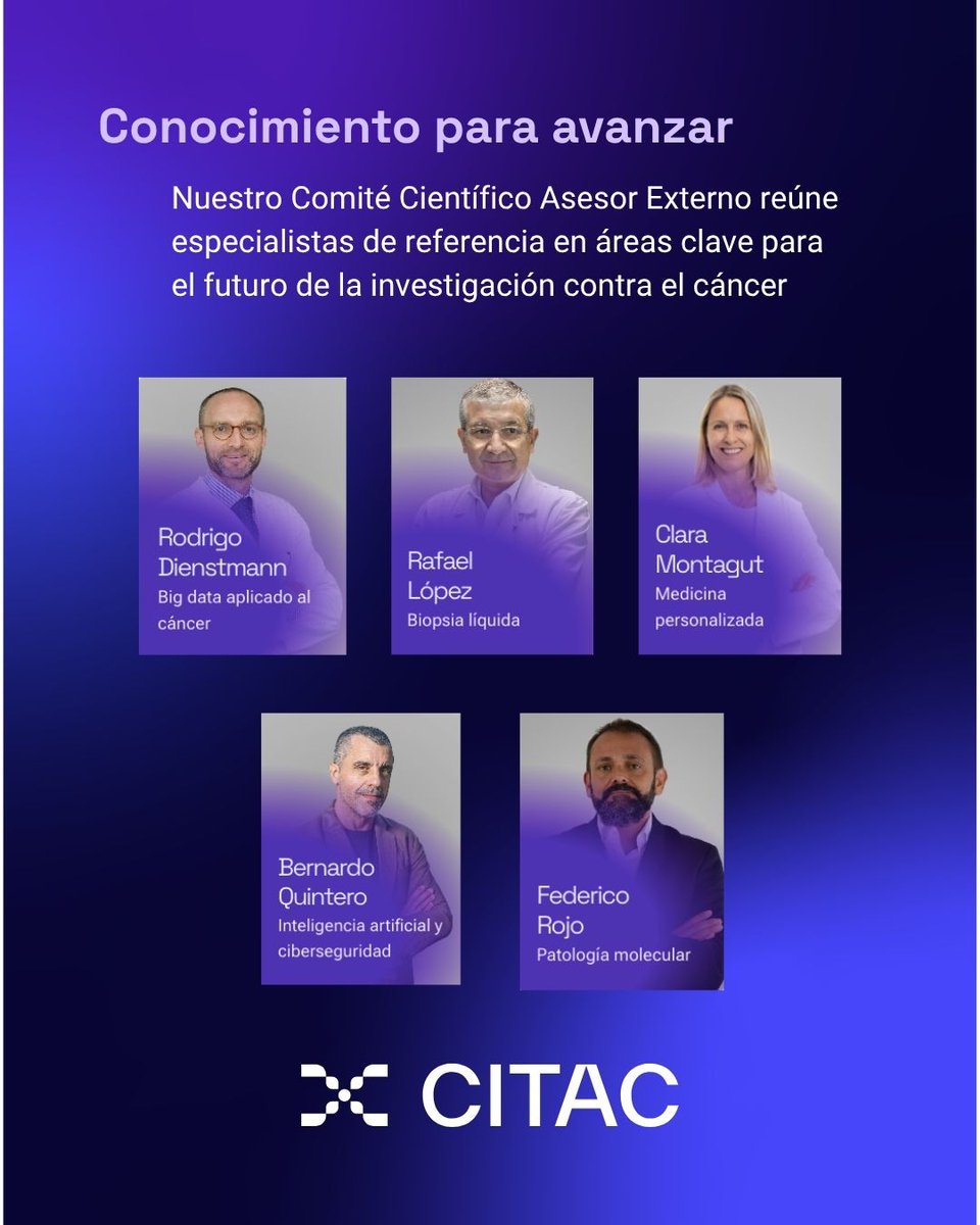 fundcitac's tweet photo. 🧬 Detrás de cada avance científico hay conocimiento, experiencia y capacidad para mirar más allá.

El Comité Científico Asesor Externo de #CITAC reúne a cinco especialistas de distintos ámbitos que aportan rigor, independencia y visión estratégica.

#UnPasoMásCerca https://t.co/IPSy1kbgof