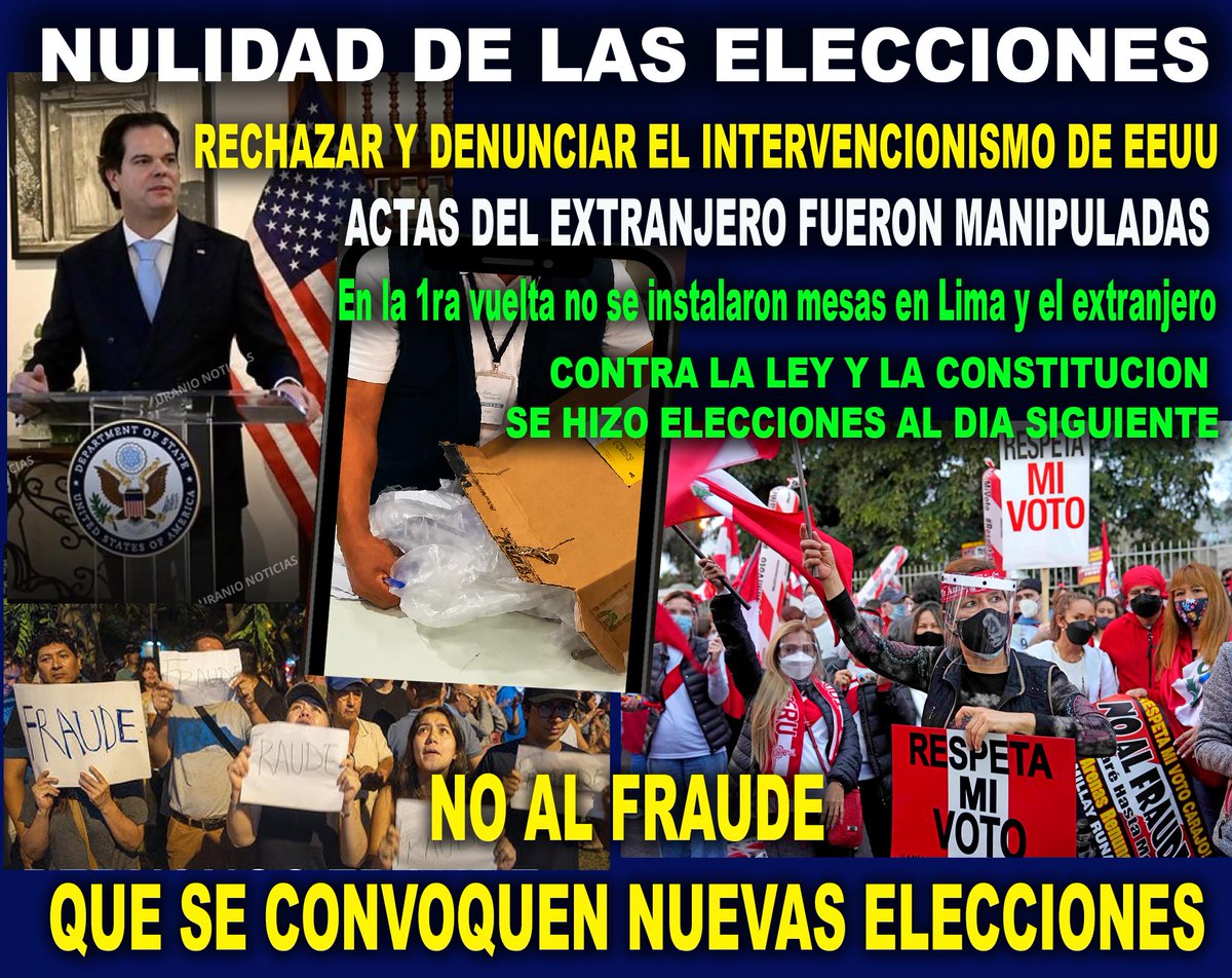HugoSanchezPeru's tweet photo. KEIKO CONTROLA CANCILLERIA Y CONSULES -no es un secreto- LAS ACTAS DEL EXTRANJERO ROMPIERON LA CADENA DE CUSTODIA ...  Elecciones son fraudulentas desde la 1ra vuelta. DESTITUIR AL JNE Y LA ONPE ... CONVOCAR NUEVAS ELECCIONES, hacer respetar al peru Y EL DERECHO DE SUS ELECTORES https://t.co/jlnq137jZu