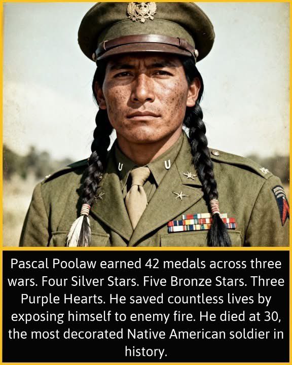 _nativeamerica's tweet photo. Pascal Cleatus Poolaw Sr. grew up Comanche in Oklahoma, raised with warrior traditions that stretched back centuries. When WWII broke out, he enlisted and quickly became known for something rare among combat soldiers. He was calm. While others panicked under fire, Pascal moved with purpose. He led men through hellfire and brought them home. By the time the war ended, his chest was covered in ribbons.
Most decorated veterans retired to quiet lives. Pascal re-enlisted. When the Korean War erupted, he was among the first to deploy. His reputation preceded him. Men requested to serve under him because they knew he would die before abandoning them. Between 1942 and 1951, he earned four Silver Stars for gallantry, five Bronze Stars for heroism, and three Purple Hearts for wounds received in combat. 42 total decorations. Each one represented a moment when he chose his brothers over his own survival.
On November 7, 1951, during combat operations in Korea, enemy fire finally found him. Pascal Poolaw was 30 years old. He left behind a wife, four children, and a legacy that forced America to recognize what Native warriors had been doing all along. Serving. Sacrificing. Leading. His son, Pascal Poolaw Jr., would later serve in Vietnam, continuing a family tradition of service that demanded everything and asked for nothing in return.
The military would eventually name buildings and memorials in his honor. But Pascal never fought for recognition. He fought because when his brothers needed him, he answered. Every single time. That kind of courage doesn't come from medals. It comes from something deeper, something the Comanche people had always known. A warrior's duty is to protect, no matter the cost.