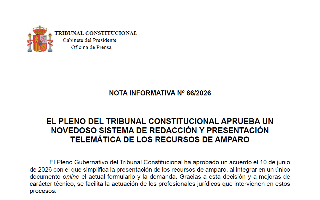 TConstitucionE's tweet photo. Nota de prensa | El Pleno del Tribunal Constitucional aprueba un novedoso sistema de redacción y presentación telemática de los recursos de amparo https://t.co/OAlkHVKn4X https://t.co/Si3FWXZTMk
