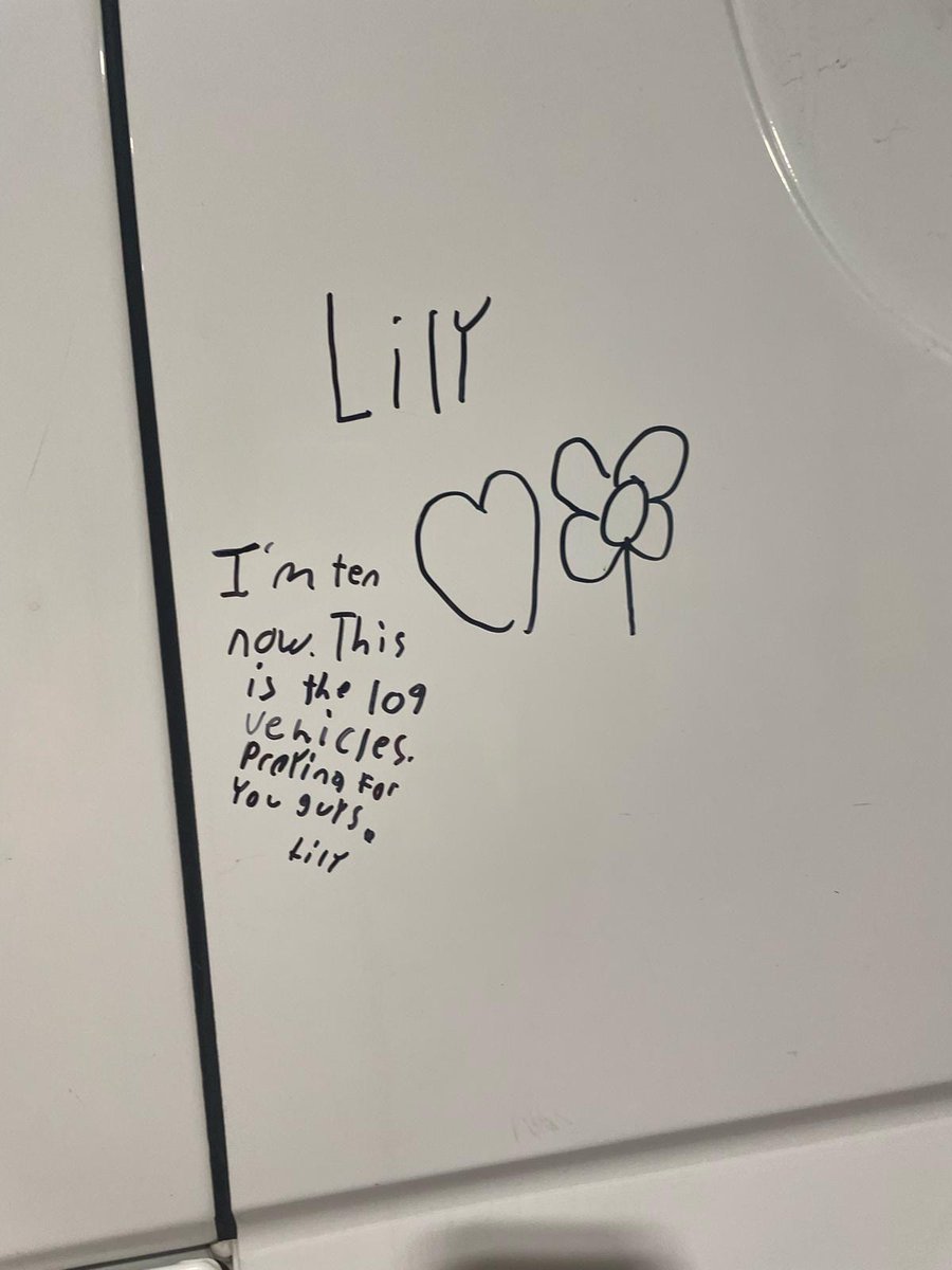 AmbulancesU's tweet photo. Our effort started because a 7 year old girl named Lily decided she wanted to help the people of Ukraine.  Now 4 years later we have sent 122 emergency vehicles to Ukraine. Lily likes to sign the ambulances, often she will add a message, a heart and a sunflower. https://t.co/I43mnOWsvh