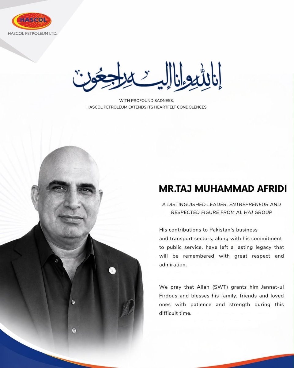 HascolLimited's tweet photo. Hascol team extends its heartfelt condolences 🤍 https://t.co/gkR2crmUgL