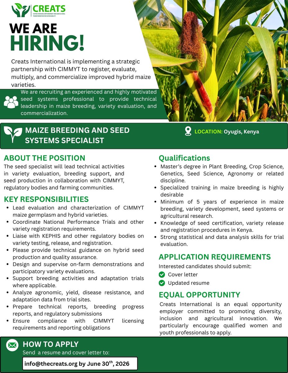 creatsinternal's tweet photo. We are #hiring a Seed Systems Specialist. Please share with your networks: https://t.co/CeMvVNkfx0 https://t.co/VazXGyCFj1