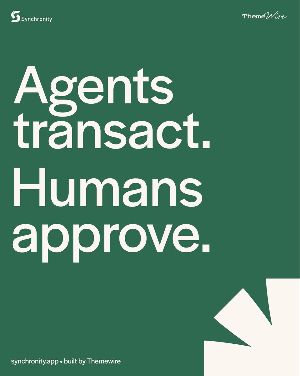 themewireco's tweet photo. It’s live. 

🟢 Synchronity is the commerce layer for AI assistants — it lets any AI (Claude, ChatGPT, Cursor) shop and check out across real stores, with a human approving every purchase. Agents transact. Humans approve. Always. 

Start free — link in thread https://t.co/rs6XZulOui