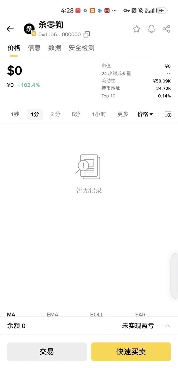huocai777's tweet photo. 一姐，是这样的，一个杀零狗的meme币，是开盘很多0那种meme币，
在币安钱包不显示k线，不能购买，税点显示也不对，大家想用币安钱包购买，都买不了，
这是合约你看下，谢谢了

0xdbb64ec2a453a612d0cc5001b6f15b0200000000

@heyibinance https://t.co/LZJufKqSVZ