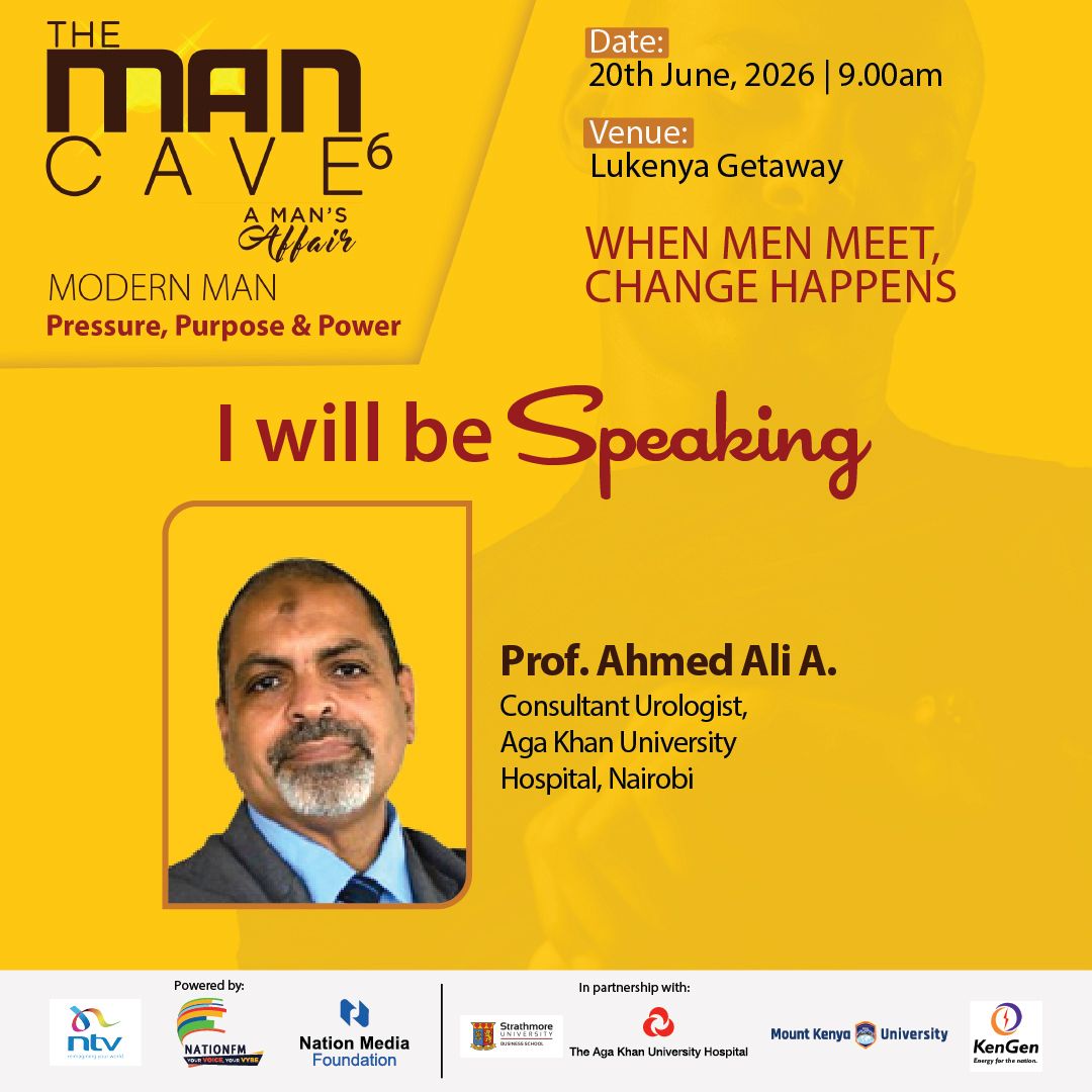 KenyaBuzz's tweet photo. Men, let's talk health — seriously. 🏥

Prof. Ahmed Ali A., Consultant Urologist at Aga Khan University Hospital, joins #ManCave6 on 20th June at Lukenya Getaway.

The conversation your body has been waiting for.

🎟️ Book now → https://t.co/iUAWcsyTUN https://t.co/QvT6KrDjmd