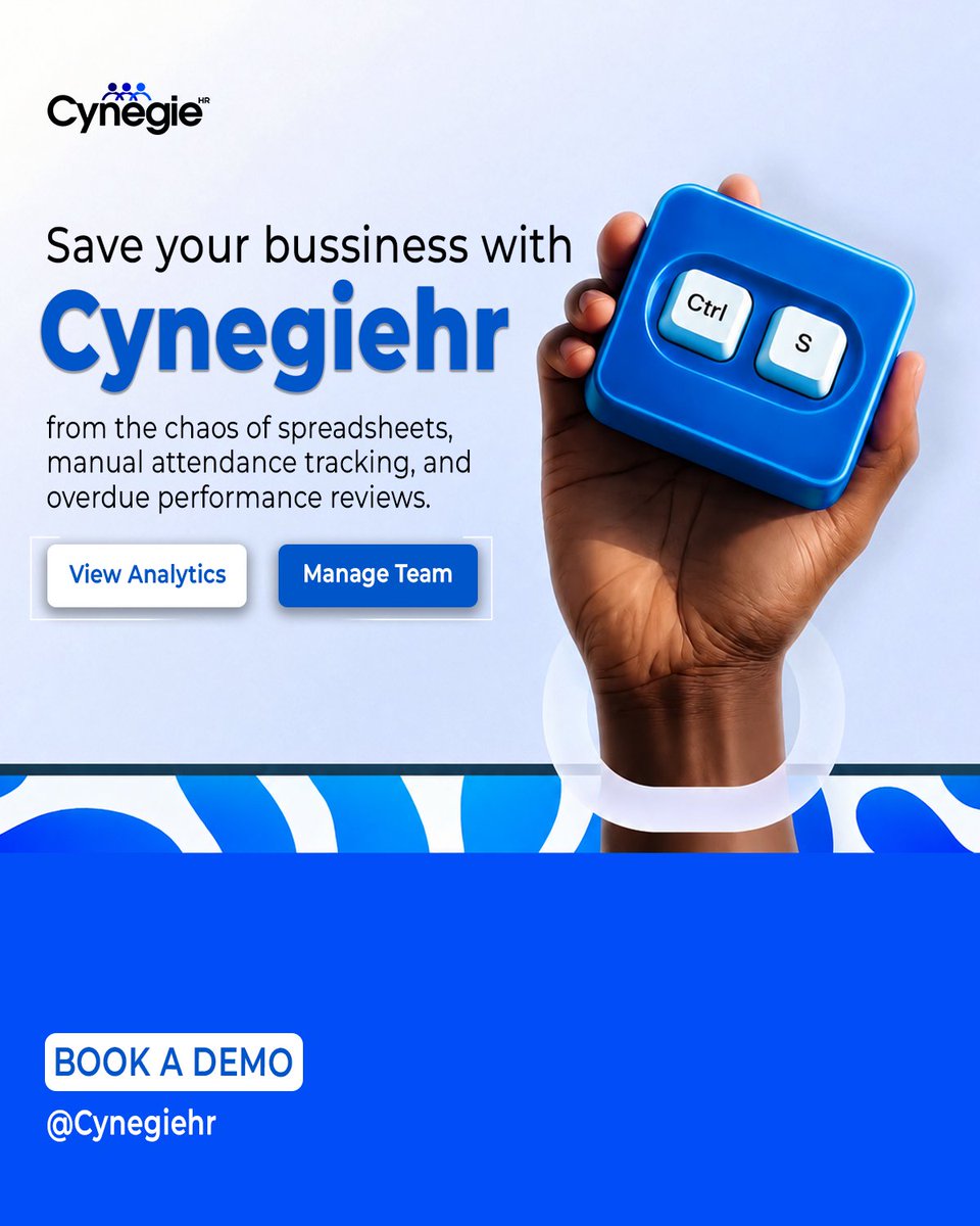 Cynegiehr's tweet photo. Still running your HR department on spreadsheets, manual attendance tracking, and survival instincts? 
It’s time to hit Ctrl + S on your business sanity.
Streamline your team management and unlock real-time analytics with CynegieHR.
Book a demo today:  https://t.co/iGFX4e9yIU https://t.co/BT8fKqHBJX
