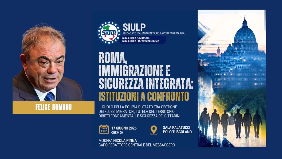 SiulpNazionale's tweet photo. Convegno SIULP a Roma su Immigrazione e Sicurezza Integrata. ROMANO (SIULP): “Gestione dei flussi migratori e della sicurezza la vera sfida del futuro dell’Italia e dell’intera Comunità Europea”. 

https://t.co/axl0FroIWN https://t.co/rXNDZ84Us1