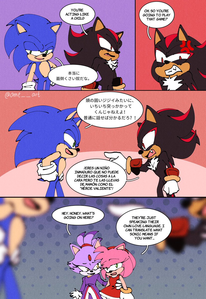 ame__art's tweet photo. Sonic and Shadow speak their own love language 🤣✨ #sonadow #sonic #shadowthehedgehog #blazamy https://t.co/6m8QOcLgeC