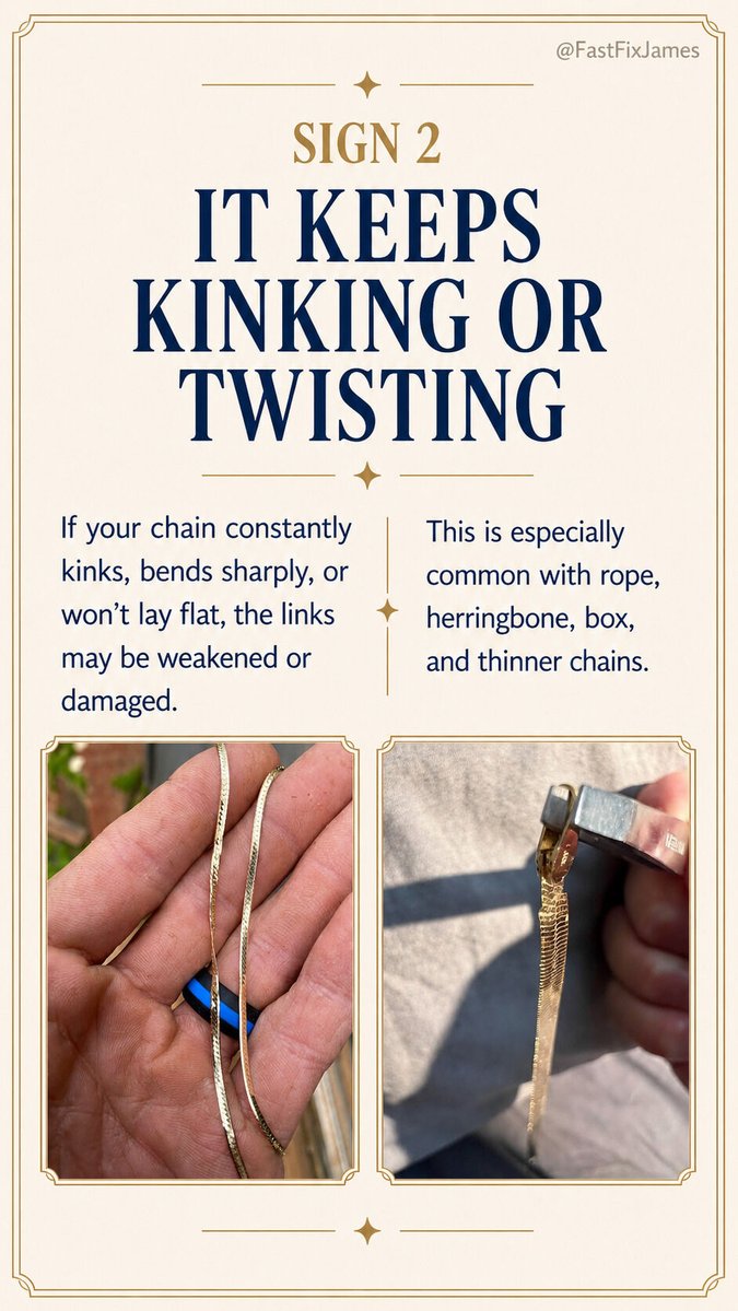 FastFixBaybrook's tweet photo. Your chain usually warns you before it breaks 👀

Thin links, kinks, loose clasps, or opening jump rings can turn into a lost chain fast.

Bring it by and let us take a look — quotes are always free. ⛓️✨

#JewelryRepair #ChainRepair #JewelryTips #FastFixBaybrook #FriendswoodTx https://t.co/7ygYox3qlp