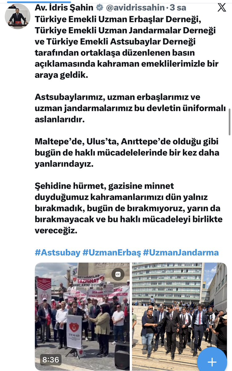 alitilkici38's tweet photo. Temad-Temud-Emujad 3 Askeri Derneğimizin bugün Ankara Ulus meydanında yapmış olduğu Basın Açıklamasına katılan destek veren değerli Milletvekillerimize @ozgurceylanchp @vekilimizeylem @avidrissahin camia adına teşekkür ederim.
Biz birlikte güçlüyüz 
#UzmanÇavuş 
https://t.co/hreJ2h1vad
https://t.co/NyviWQ0YFx
https://t.co/8Y5f9HHeHa
https://t.co/VOjFjVscZr
@TEMUD_2024