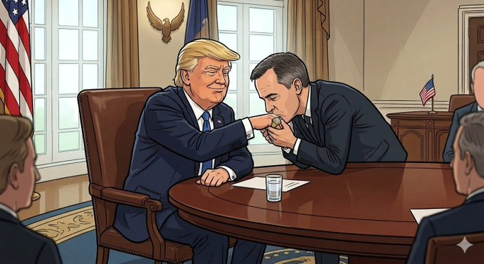 Shou__Tan's tweet photo. @MarkJCarney Bruh just insulted the entire world while rubbing his nose at how he snatched 13 possible deals...

And then behind the scene he's kissing up to them.
"I thought you'd actually like that." https://t.co/LNuf9884s6