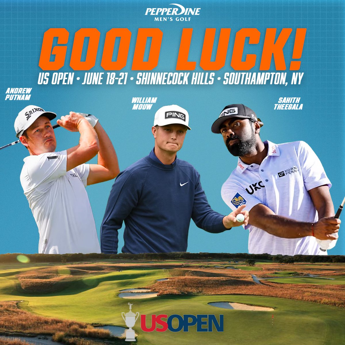 PepperdineMGOLF's tweet photo. Good luck to our Waves in the field at the @usopengolf beginning tomorrow! 🌊

#MakeWaves @PepperdineWaves https://t.co/0S0fWJAKS5