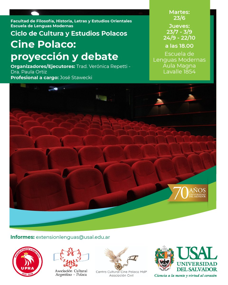 USALLenguas's tweet photo. 🇵🇱Cátedra Polaca, USAL🇦🇷
👉Cine polaco: proyección y debate🎞📽 con👨‍🏫José Stawecki
📆martes 23/06/26 🎬El hombre de mármol – Andrzej Wajda, 1977
⏰18 h
Cronograma https://t.co/KUcpGkwJjr
✏️Inscripción https://t.co/f35df1PYaJ
#Polonia #CátedraPolacaUSAL #LenguasModernasUSAL #FHLEO https://t.co/VFv4uTfSu7