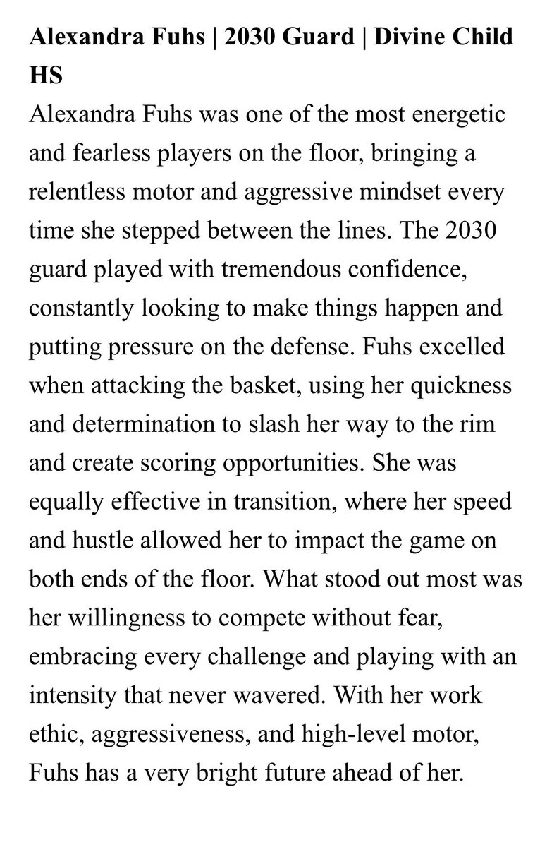 AlexFuhs2030's tweet photo. Wow. Thank you @wadesworld32 and @LBInsider for being recognized as a top performer at the @Detroit_WBB elite camp. 🥰

@vjhAlways100 @Always100_TMH @DCGBball https://t.co/VYflwCC4F1