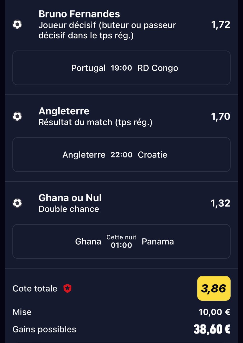 BlueHouseBets's tweet photo. ⚽️🏆 COUPE DU MONDE ⚽️🏆
♠️♥️ Confiance du Jour:
💰COTE @ 3.86
#TeamParieur #WorldCup #CoupeDuMonde #Combi https://t.co/ErS0z7fmzJ