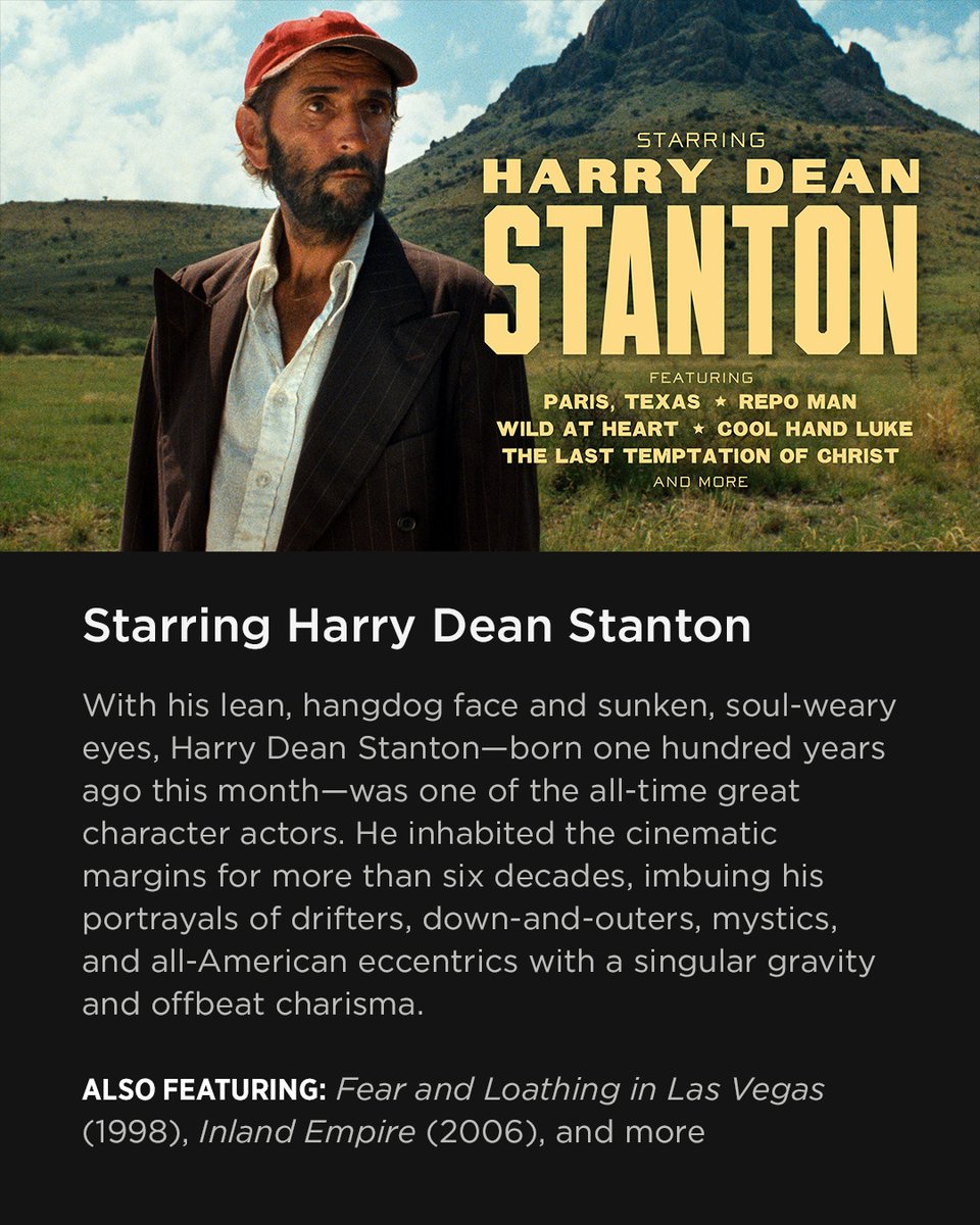 Criterion's tweet photo. STARRING HARRY DEAN STANTON ❤️ Coming to the Criterion Channel in July! https://t.co/t9RKgTCylp https://t.co/rRBC1SyvNg