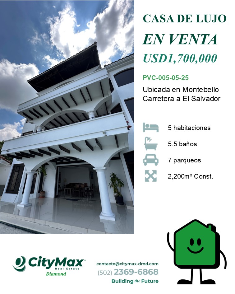 CityMaxDiamond's tweet photo. 🏡✨ Casa de lujo en Altos de Montebello CAES

2,200 m² de construcción con 5 habitaciones, piscina infinita, jacuzzi, teatro privado, gimnasio y vistas espectaculares a los volcanes y la ciudad.

💰 USD 1,700,000
📞 (502) 2369-6868
🔑 PVC-005-05-25
#CasaDeLujo #Montebello #CAES https://t.co/WTIonaosWg