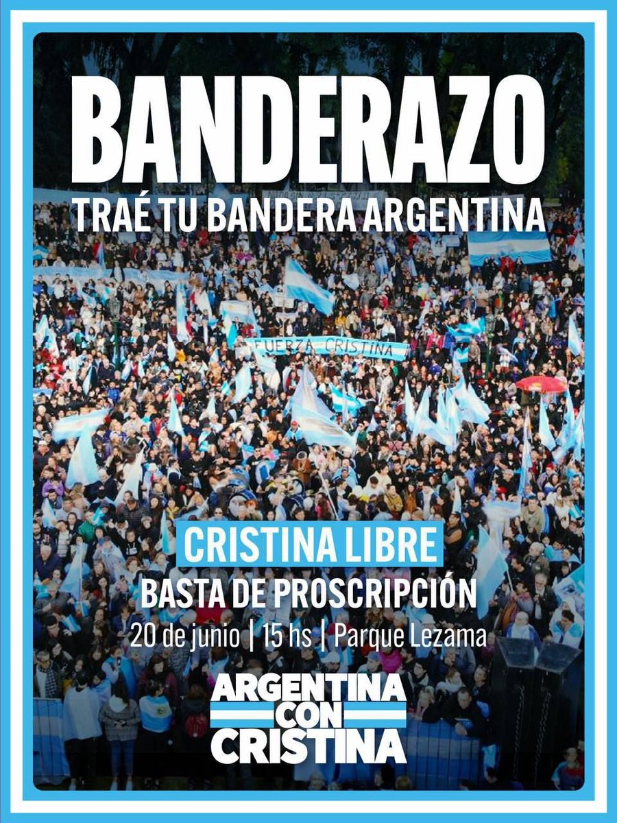 arialzamatanza's tweet photo. Este sábado #DiaDeLaBandera vamos a Parque Lezama 
#CristinaLibre https://t.co/6NsTBYhmIm