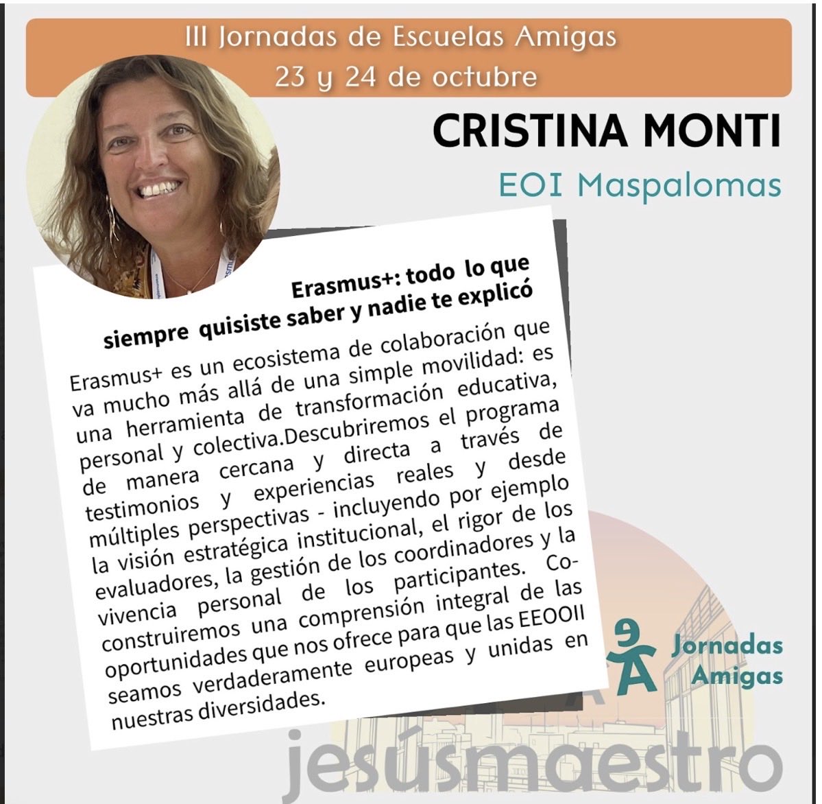 en_escuelas's tweet photo. Europa también se construye desde las aulas. @sepiegob @imaspalomas 
Cristina Monti en las #IIIJornadasEA en @EOIjesusmaestro 
🇪🇺🇪🇺🇪🇺 https://t.co/NxTr6yH9ks