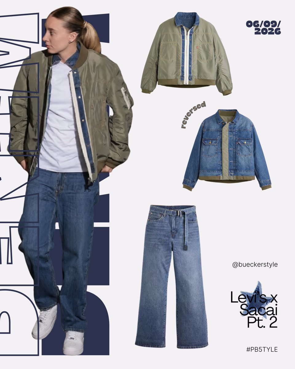 bueckerstyle's tweet photo. 06.09.2026 | Tunnel Fit: game v. Lynx 🐺

💌 Levi's x Sacai
⤷ Nylon Twill Reversible Blouson ($840)
⤷ Denim Pants ($350)

📸 Jordan Johnson via gettyimages

#PB5TYLE https://t.co/3QcmiwxGMb