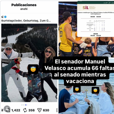 Mario_GHerrera's tweet photo. 👉👉68 faltas en votaciones del Senado, Manuel Velasco , pero eso sí las  fotos de vacaciones familiares por el mundo no faltan.
👉No va a trabajar, pero sí cobra completo.
👉Si cualquier ciudadano faltara así, ya estaría despedido. https://t.co/q537iHTqEV