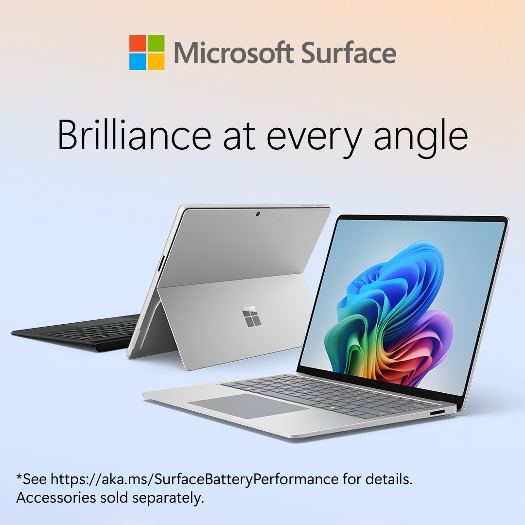 antonlinecom's tweet photo. The new Surface Copilot+ PCs are here! 💻 Designed for speed, productivity, and AI-powered performance, featuring:
✔️ OLED display
✔️ Up to 32GB RAM
✔️ Snapdragon X2 Elite processor
✔️ Removable SSD
✔️ Longer battery life
Shop now on https://t.co/lkL9hbesBs
#MicrosoftSurface #SurfacePro #CopilotPC #Windows11