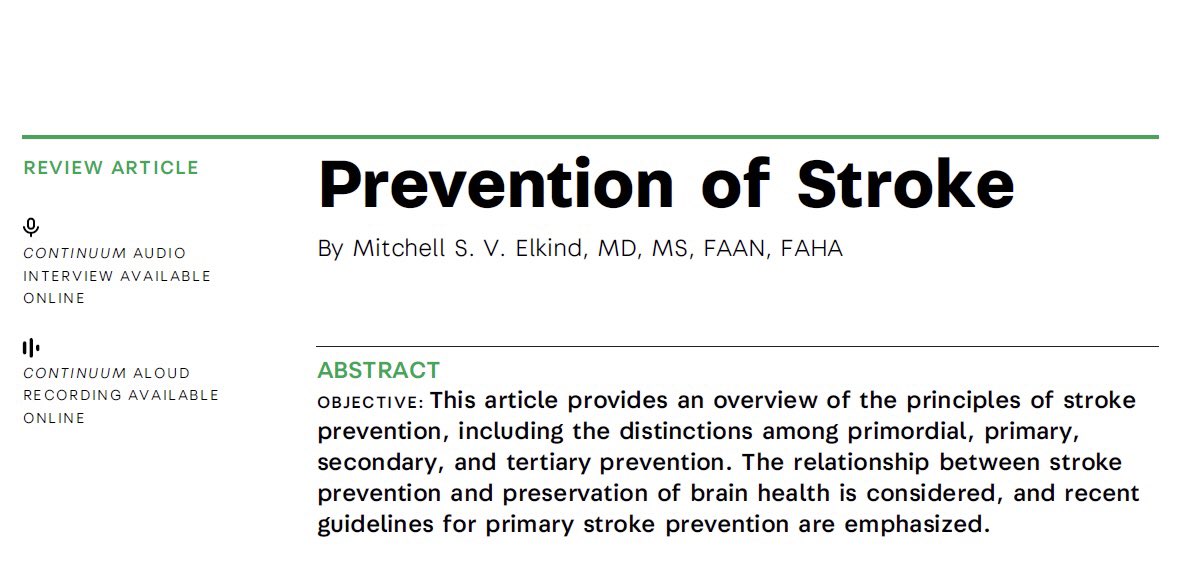 LyellJ's tweet photo. Our first Editor’s Choice article from the latest Continuum is on stroke prevention. It is open access

Obviously an important topic. After all, a stroke prevented is better than a stroke treated. But this article is also just a really good read. Hope you enjoy! (link in replies) https://t.co/UF6HtTeYQ8