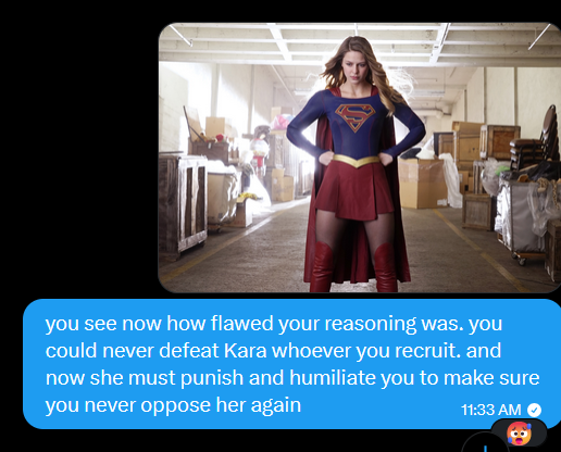 BattleDroidUK's tweet photo. @LongBaku But having let me off the hook, @LongBaku gave me the idea of recruiting Supergirl to my cause, thus also stopping him from using her against me. #chessbattle https://t.co/9NJODJEN5r