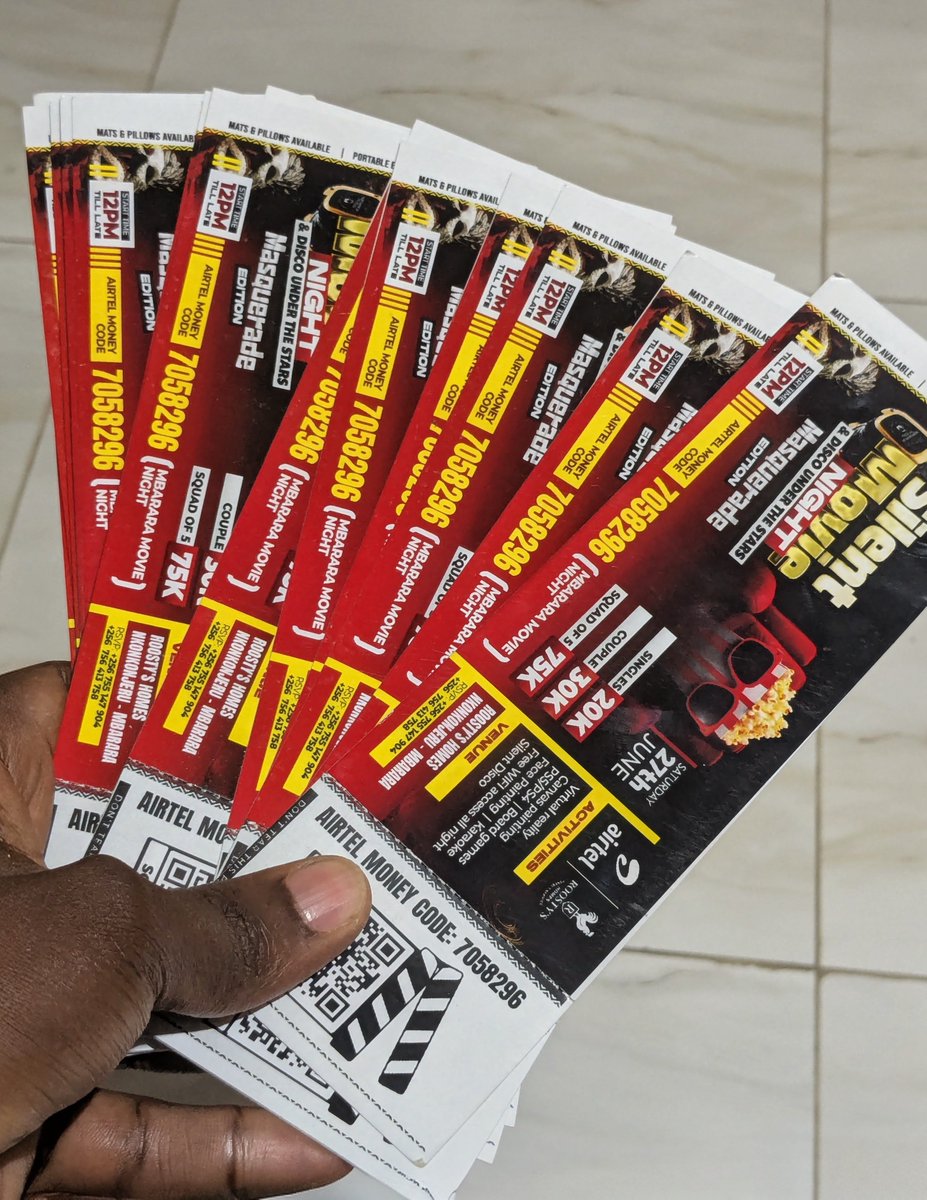 nickson_256's tweet photo. Tickets for the silent movie night and disco are out and rolling

Reach out in case you want one &amp; I'll deliver it. 

•Single-20k
•Couple-30k 
•Squad of 5-75k https://t.co/enYW45juvB