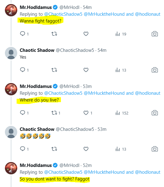 hodlonaut's tweet photo. MrHodl's transition from "it's one big nothingburger" to "wanna fight faggot?" 😂 https://t.co/eSmyoa6ReO